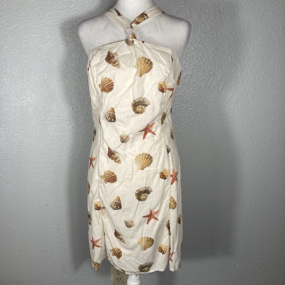 Wild Fable Cream Brown Seashell Mini Dress L Coastal Beach Resort Cruise Vaca